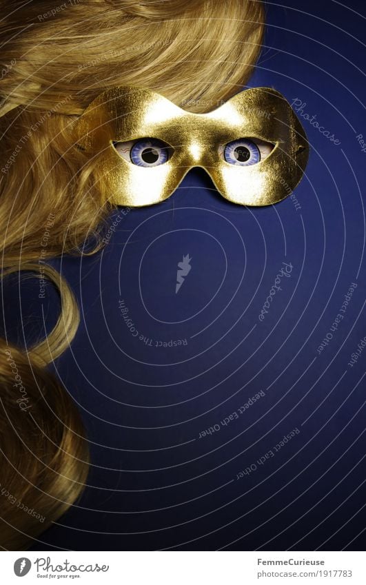 In sight (03) Eyes Fear Mysterious Hide Mask Dress up Gold Blue Blonde Hair and hairstyles Carnival Wig Intensive Looking Masked ball Anonymous Long-haired