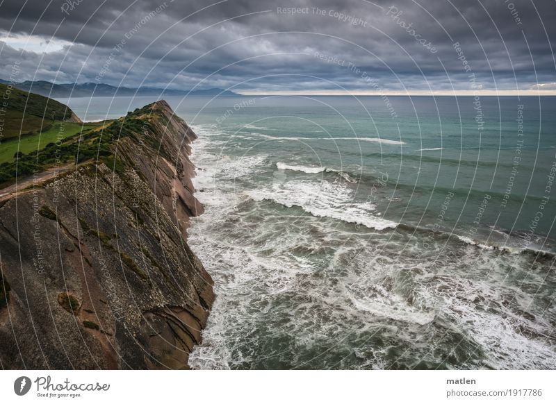 Zumaia Nature Landscape Plant Sky Clouds Storm clouds Horizon Sunrise Sunset Weather Bad weather Wind Grass Hill Rock Mountain Waves Coast Beach Bay Reef Ocean