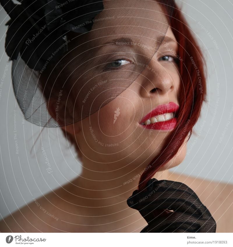 . Feminine Woman Adults Gloves Hair barrette Red-haired Observe To hold on Smiling Looking Exceptional Friendliness Beautiful Joy Happy Happiness Contentment