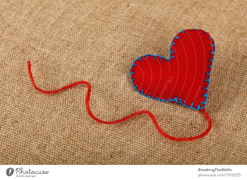 Red felt craft stitched heart with jute twine on canvas Leisure and hobbies Handicraft Handcrafts Valentine's Day Mother's Day Art Cloth Heart Love Natural