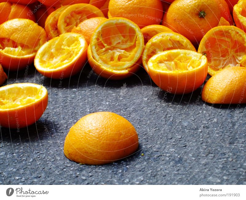 Vitamin C + Food Fruit Orange Nutrition Organic produce Vegetarian diet Yellow Black Healthy Cold drink Colour photo Exterior shot Close-up Detail Deserted