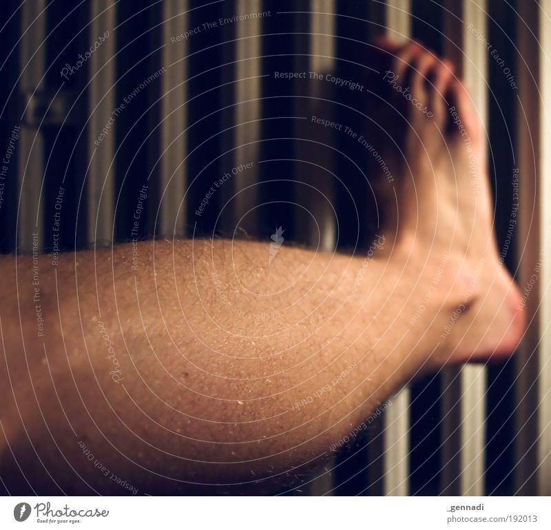 arm on Human being Masculine Man Adults Legs Feet Calf Heater Hairy legs Foot fetish Colour photo Interior shot Copy Space left Evening Artificial light