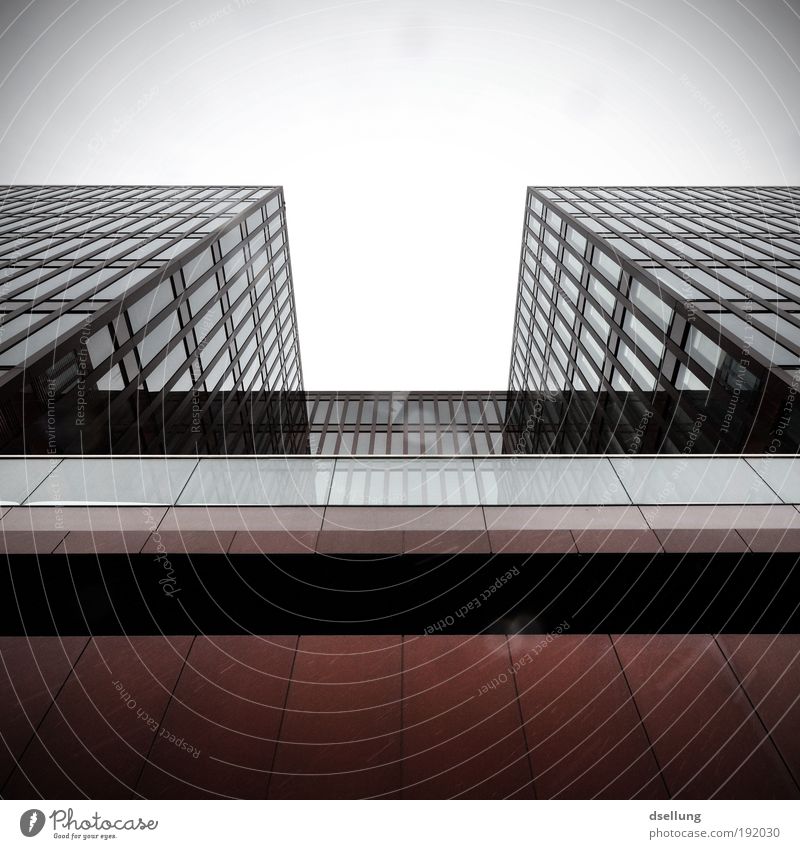 Infinite widths Germany Europe Port City High-rise Manmade structures Facade Window Glas facade Threat Sharp-edged Large Cold Town Gray Red Black White Lavazza
