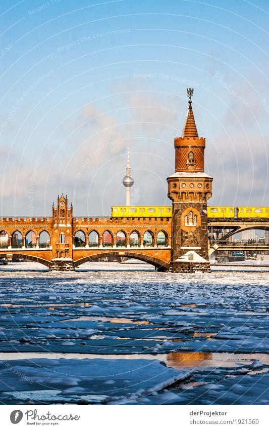 Oberbaumbrücke in winter I Long shot Deep depth of field Sunbeam Sunlight Reflection Contrast Shadow Exterior shot Copy Space bottom Copy Space middle Deserted