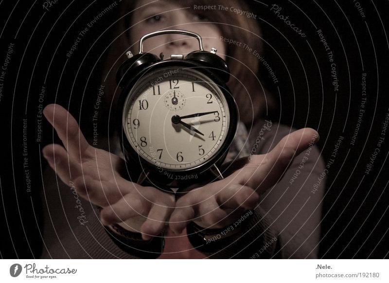 time is running. Clock Alarm clock Youth (Young adults) Face Hand Fingers Time Authentic Retro Emotions Moody Grateful Prompt Caution Calm Truth Wisdom