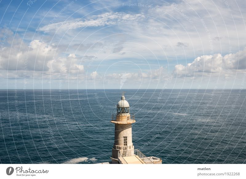 below the horizon Landscape Water Sky Clouds Horizon Weather Beautiful weather Coast Ocean Infinity Blue Brown White Lighthouse Basque Country Under