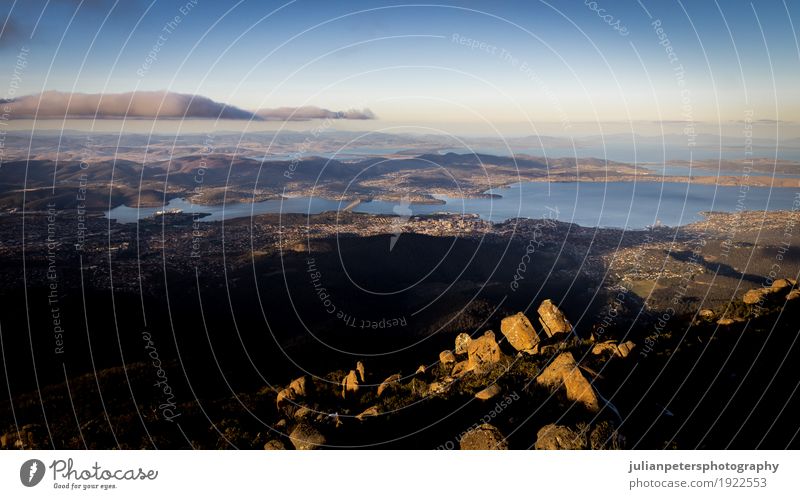 View from Mount Wellington on Hobart, Tasmania, Australia Beautiful Vacation & Travel Tourism Adventure Freedom Ocean Island Mountain Nature Landscape Horizon