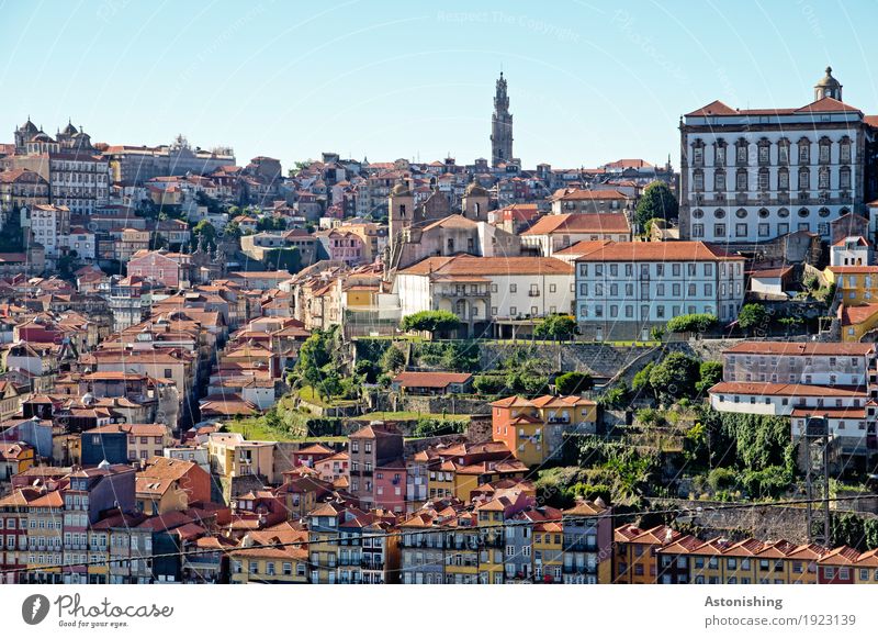 postage Environment Nature Sky Horizon Porto Portugal Town Downtown House (Residential Structure) Church Manmade structures Building Architecture Old Blue
