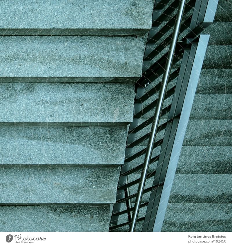 =/= Stairs Handrail Simple Firm Under Movement Perspective Target Hard Concrete Metal Upward Downward Going Walking Lanes & trails To hold on Direct Line Corner