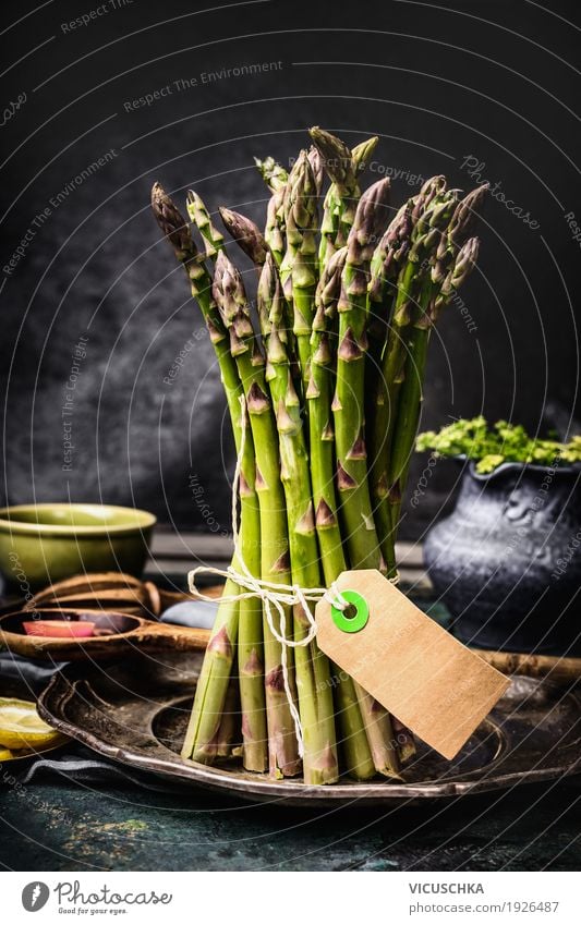 Asparagus yellow collar on the kitchen table Food Vegetable Nutrition Organic produce Diet Style Design Healthy Eating Life Living or residing Table Kitchen
