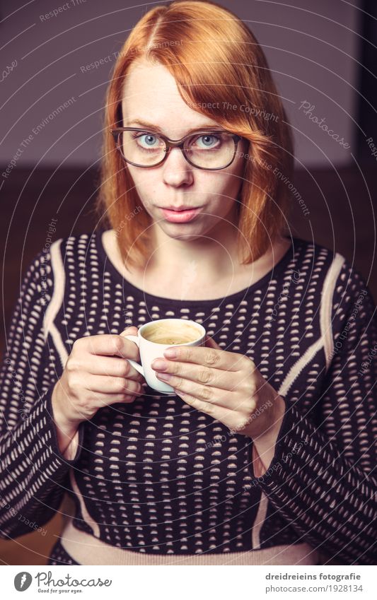 coffee break Drinking Hot drink Coffee Espresso Lifestyle Feminine Woman Adults Eyeglasses Red-haired Cool (slang) Elegant Success Nerdy Positive Optimism