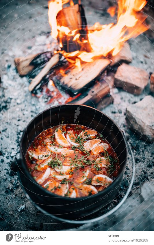 Delicious Cooking stew pot in open fire Food Vegetable Soup Stew Herbs and spices Eating Dinner Pot Vacation & Travel Tourism Trip Adventure Camping