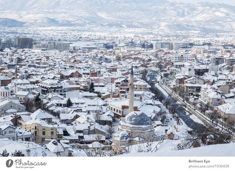 old town in winter Vacation & Travel Tourism Winter Snow Prizren Kosovo Europe Town Old town House (Residential Structure) City Balkans Tall Above Mosque River