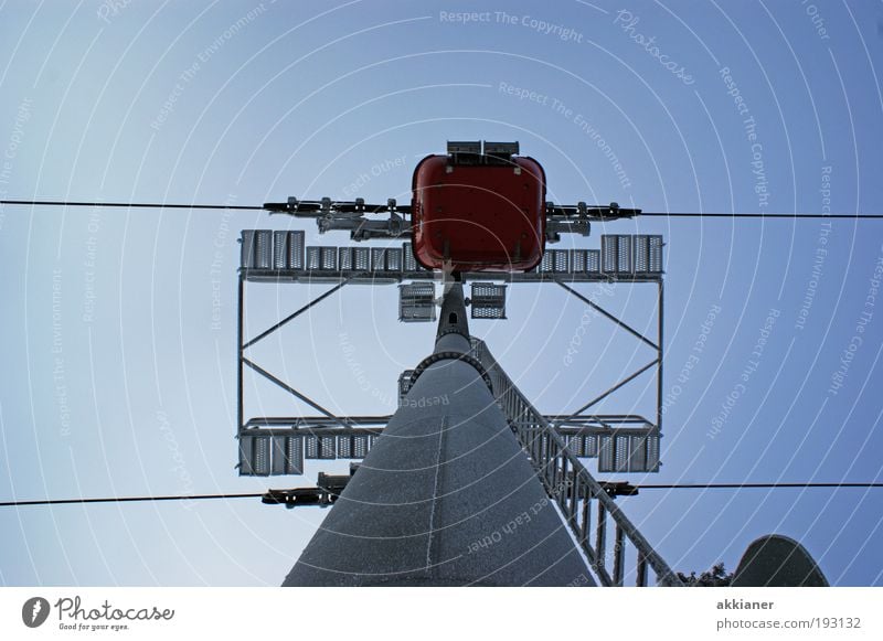 winter fun Environment Sky Cloudless sky Bright Tall Cable car Gondola Colour photo Subdued colour Exterior shot Deserted Day Light Isolated Image