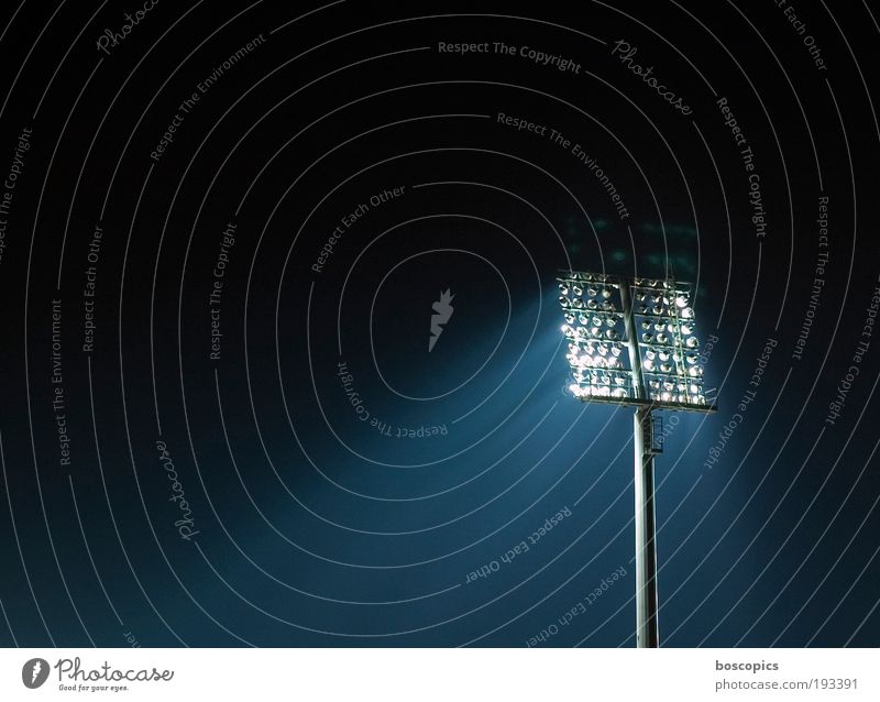 floodlight Sporting Complex Sporting event Football pitch Stadium Technology Blue Black White Moody Enthusiasm Floodlight Lighting element Colour photo