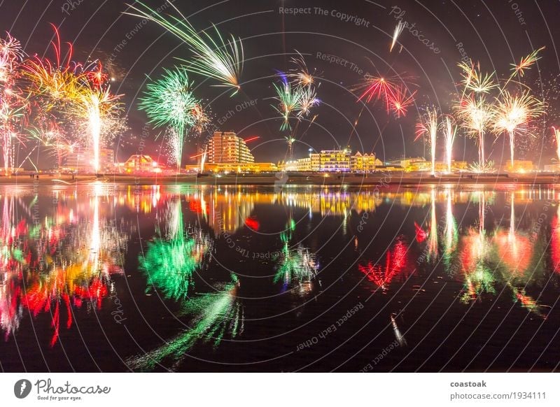 Fireworks over Duhnen Joy Feasts & Celebrations New Year's Eve Water Coast Cuxhaven Embrace Happiness Happy Anticipation Optimism Power Beginning End