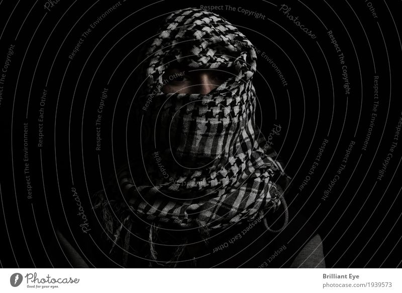 shrouded Lifestyle Human being Masculine Young man Youth (Young adults) 1 18 - 30 years Adults Headscarf Scarf Dark Rebellious Cliche Power Willpower Brave