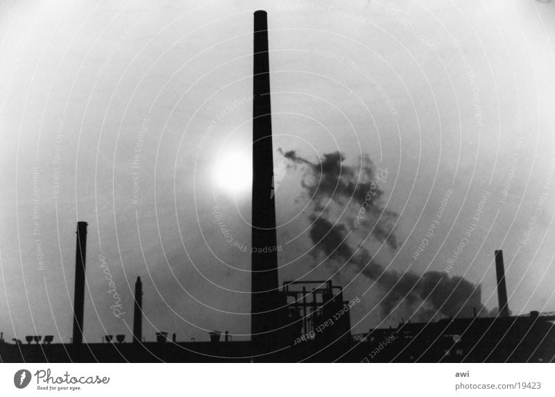 nightshade Mine Coking plant Industrial architecture Architecture Chimney Sun Fog Black & white photo