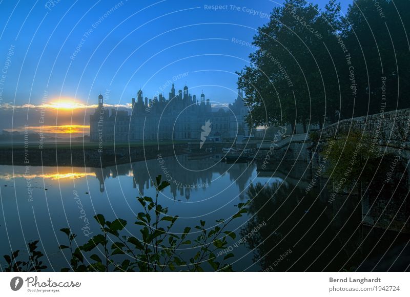 Sunrise at Chambord Castle Clouds Sunset Summer Park France Europe Tourist Attraction Old Exceptional Blue Green Orange Romance Colour Idyll Vacation & Travel