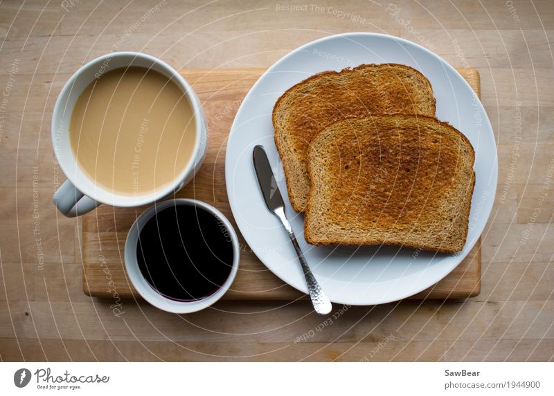 Coffee, Jelly & Toast Food Bread Jam Nutrition Eating Breakfast To have a coffee Organic produce Beverage Drinking Hot drink Crockery Plate Bowl Cup Mug Knives