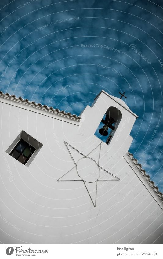 Bell with star and window Village Religion and faith Church Bell tower Church spire Star (Symbol) Sky Clouds Window Roof Skyward Village church Prayer
