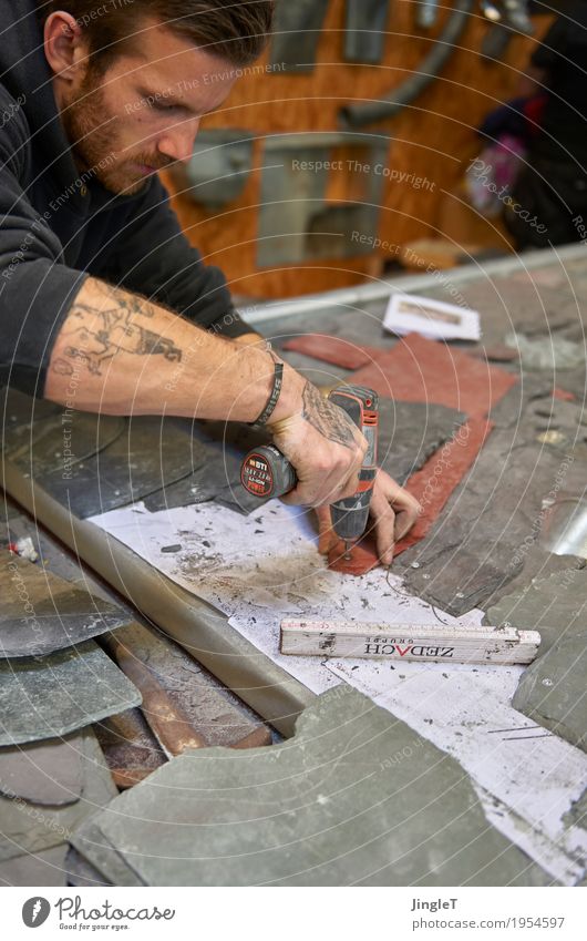 passion Profession Craftsperson Roofer Workplace Craft (trade) Construction site SME Tool Human being Masculine Young man Youth (Young adults) Skin Head Face