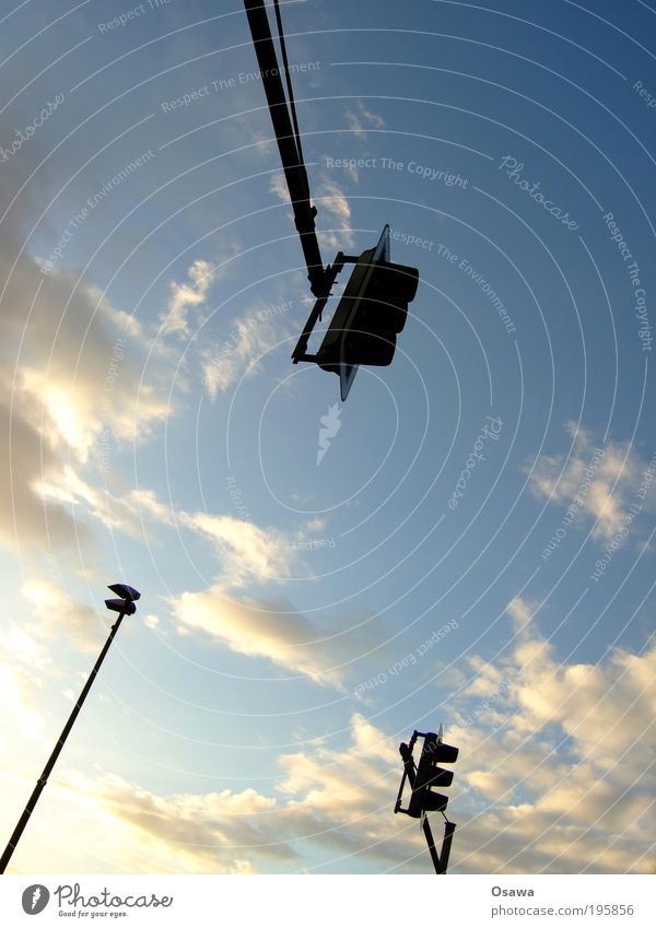 The three in front of the gas station Traffic light Lantern Street lighting Sky Clouds Blue White Transport Road traffic