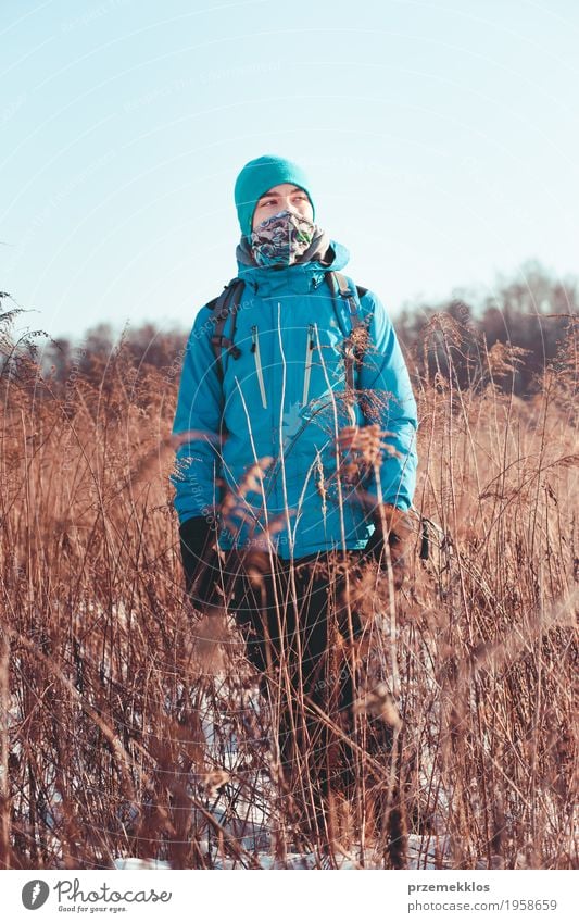 Boy hiking through meadows in the wintertime Lifestyle Joy Vacation & Travel Trip Adventure Freedom Expedition Winter Snow Hiking Boy (child) 1 Human being