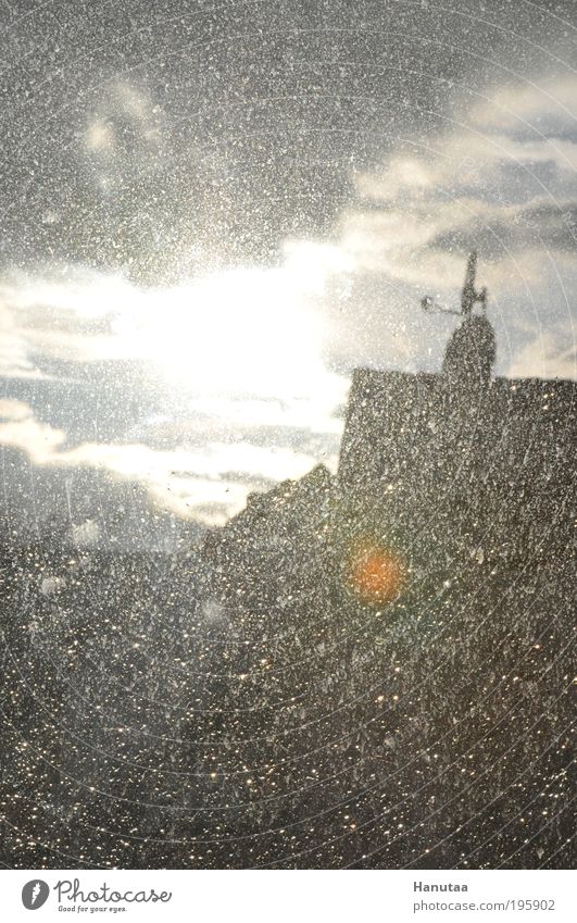 I should clean some windows... Water Drops of water Sky Clouds Sun Beautiful weather Bad weather Rain House (Residential Structure) Roof Antenna Satellite dish