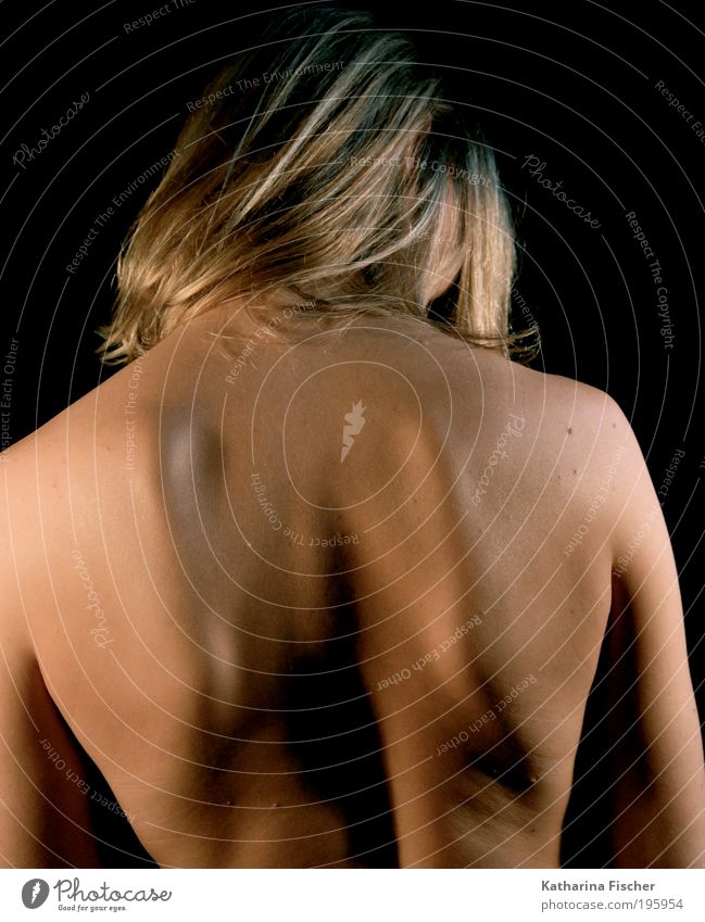 Back pain concept - Beautiful nude woman with huge boobs has back pain  Stock Illustration