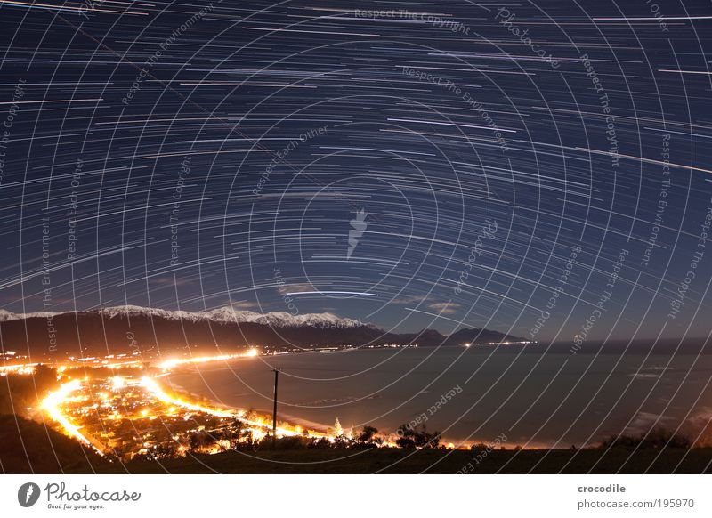 Startrails over Kaikoura Environment Nature Landscape Elements Cloudless sky Night sky Stars Horizon Beautiful weather Ice Frost Alps Mountain Snowcapped peak