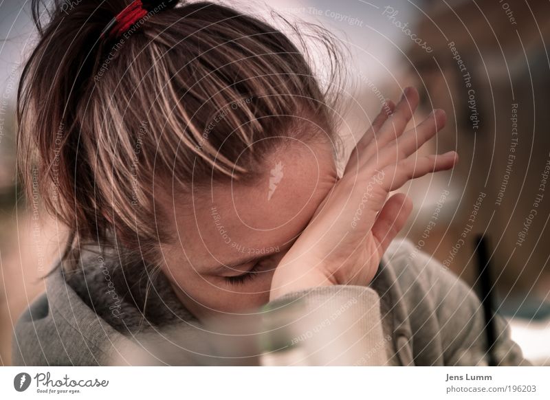 Young woman rubbing her eyes Beach bar Feminine Woman Adults Head by hand 1 Human being 18 - 30 years Youth (Young adults) Long-haired natural Pink Emotions