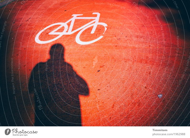 Karl is at a loss. Transport Cycling Street Sign Think Looking Dark Crazy Red Black White Amazed Perplexed Colour Shadow Silhouette Flashy Black & white photo