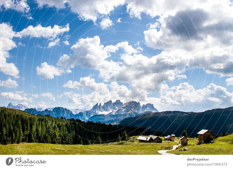 Huts with panoramic view in the Dolomites Central perspective Deep depth of field Sunbeam Sunlight Light (Natural Phenomenon) Silhouette Contrast Shadow Day