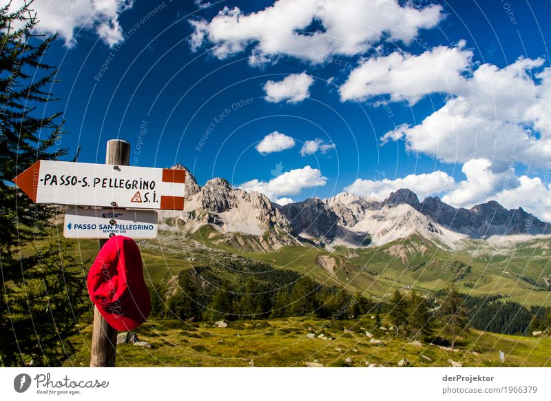 Hiking information with panorama in the Dolomites Central perspective Deep depth of field Sunbeam Sunlight Light (Natural Phenomenon) Silhouette Contrast Shadow