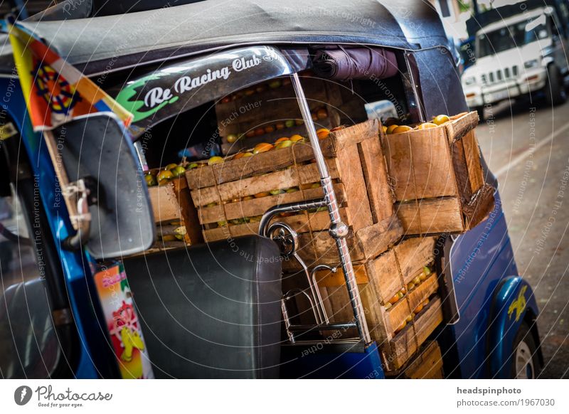 Wooden boxes with tomatoes in a TukTuk Vegetable Agricultural crop Kandy Sri Lanka Marketplace Logistics Tuc-Tuc Eating Driving Shopping Green Red Business
