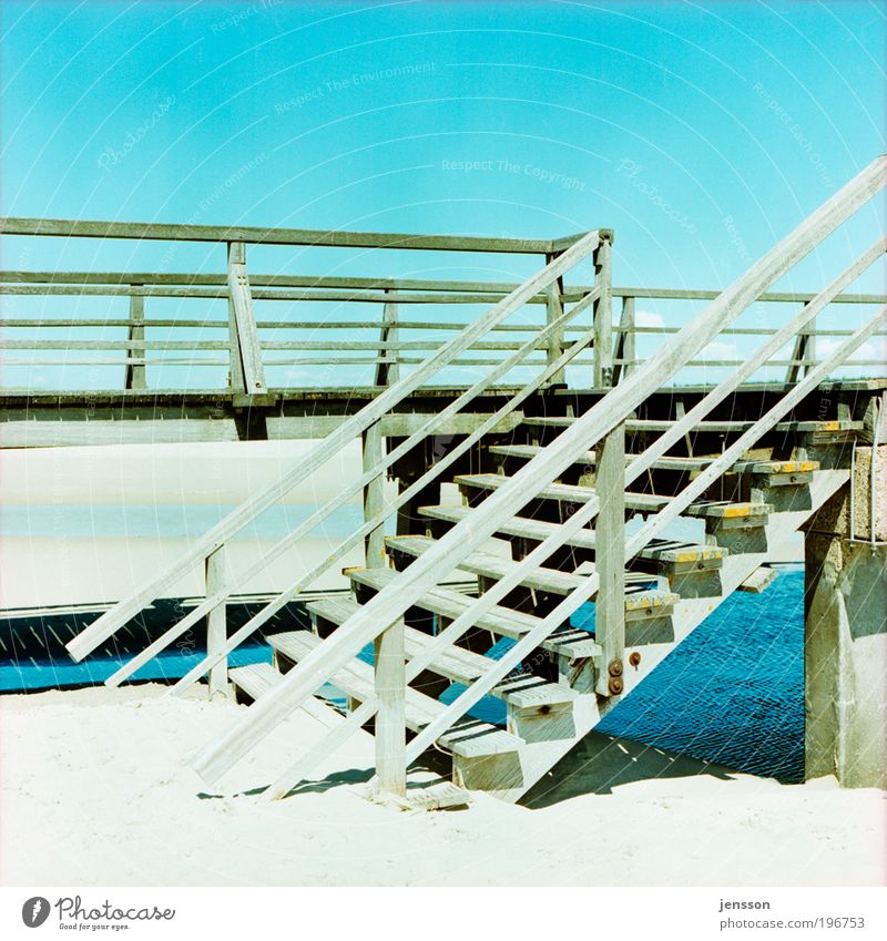 153118 Summer Sun Beach Bridge Stairs Sand Wood Going Warmth End St. Peter-Ording Colour photo Exterior shot Detail Deserted Copy Space top Day Light Shadow