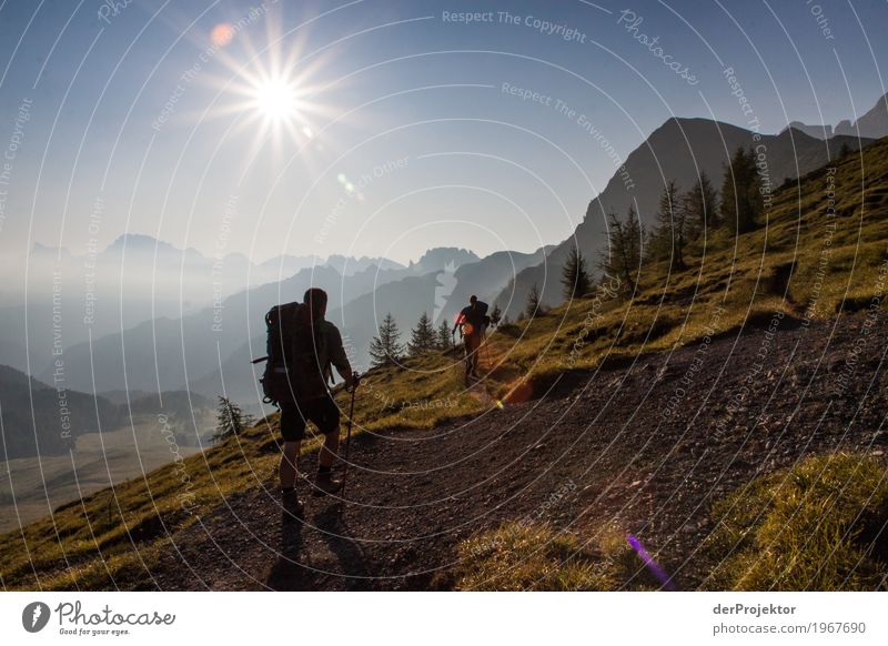 Mountains at sunrise backlit in South Tyrol XI Top of the mountain Mountaineering White Blue Freedom Clouds Cloud formation Hiking Deserted Nature Alps