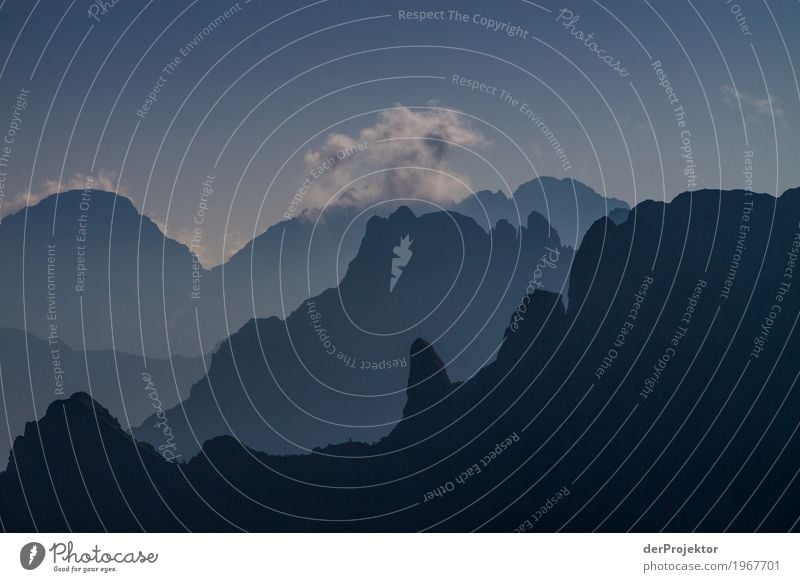 Mountains at sunrise backlit in South Tyrol III Top of the mountain Mountaineering White Blue Freedom Clouds Cloud formation Hiking Deserted Nature Alps