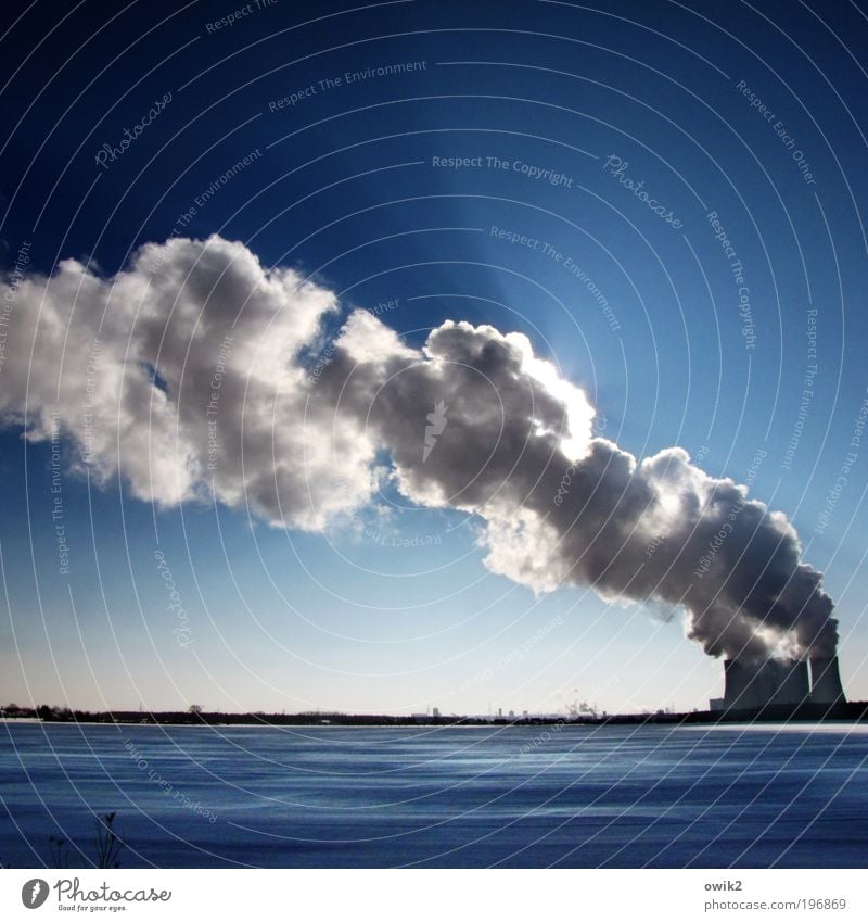 smoke sign Economy Industry Company Technology Energy industry Coal power station Environment Nature Landscape Cloudless sky Horizon Winter Beautiful weather