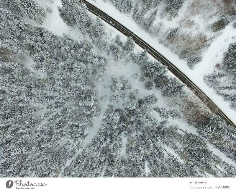aerial view street car Winterwald Vacation & Travel Tourism Mountain Landscape Weather Forest Village Street Lanes & trails Car Target Winter forest drone photo