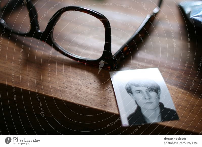 Dani Darko and hir glasses Photography Eyeglasses Table Plastic Hair and hairstyles Photo booth Wood Quality Passport photograph Wooden table Colour photo