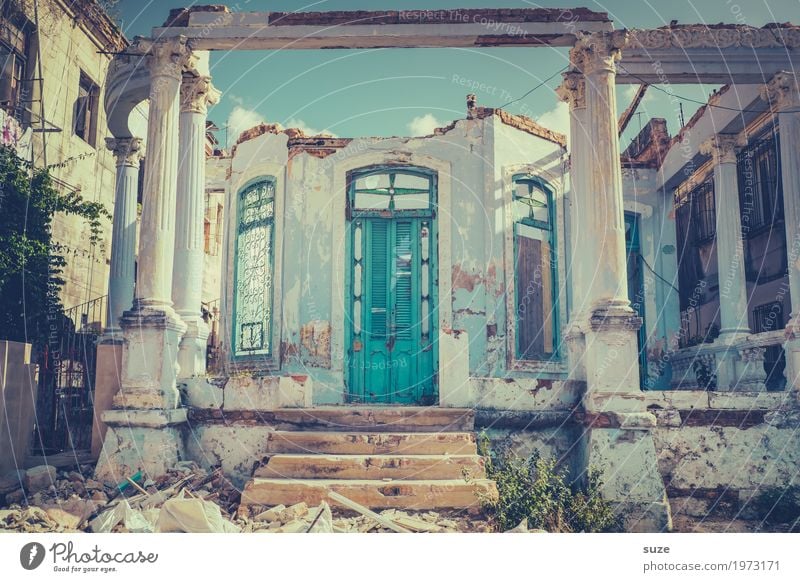 Broken | open for new things Vacation & Travel Living or residing House (Residential Structure) Life Culture Outskirts Ruin Stairs Facade Window Door Poverty
