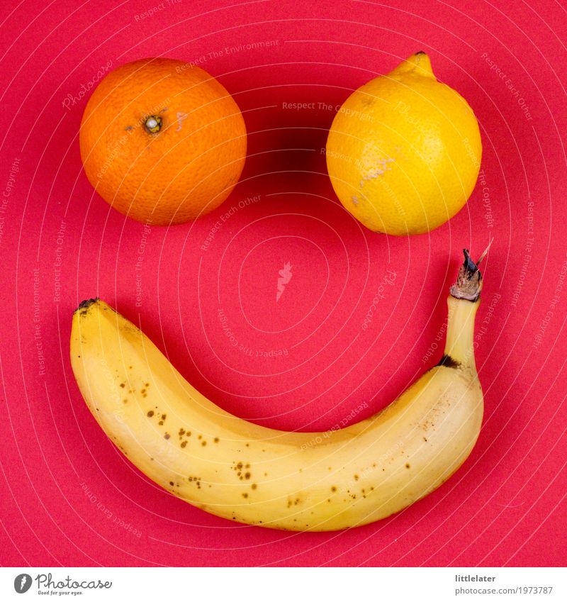 friendly fruit Food Fruit Eating Breakfast Picnic Organic produce Vegetarian diet Diet Thin Banana Lemon Orange Yellow Red Pink Face Funny Happiness Cheerful