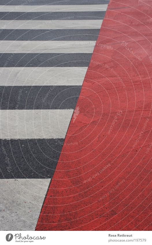 diagonal Street Crossroads Road junction Concrete Signs and labeling Line Stripe Esthetic Sharp-edged Simple Town Gray Red White Contentment Design Colour