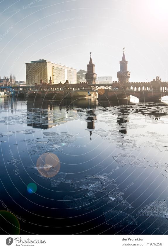 Oberbaumbrücke in winter II Long shot Deep depth of field Sunbeam Sunlight Reflection Contrast Shadow Exterior shot Copy Space bottom Copy Space middle Deserted