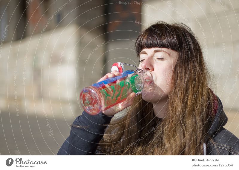 Carina's drinking. Beverage Drinking Drinking water Style Healthy Health care Healthy Eating Leisure and hobbies Trip Human being Feminine Young woman