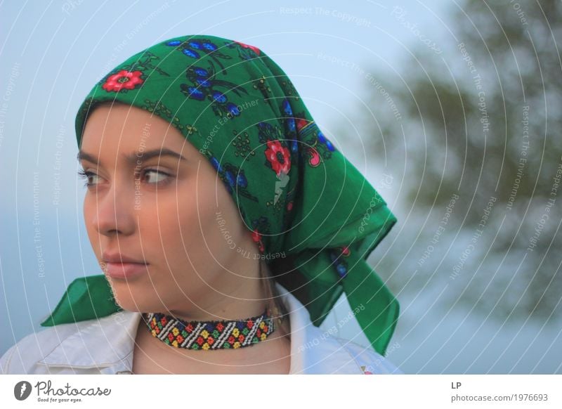 profile of a girl with green scarf Lifestyle Elegant Style Design Make-up Vacation & Travel Tourism Fairs & Carnivals Human being Feminine Girl Young woman