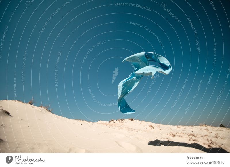 flying object blue Art Elements Earth Sand Air Cloudless sky Summer Beautiful weather Wind Accessory Headscarf Flying Dream Esthetic Movement Speed Horizon Idea