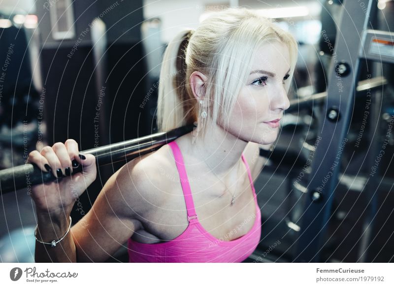 Fitness_31_1979192 Lifestyle Feminine Young woman Youth (Young adults) Woman Adults Human being 18 - 30 years Movement Blonde Ponytail Dumbbell Barbells